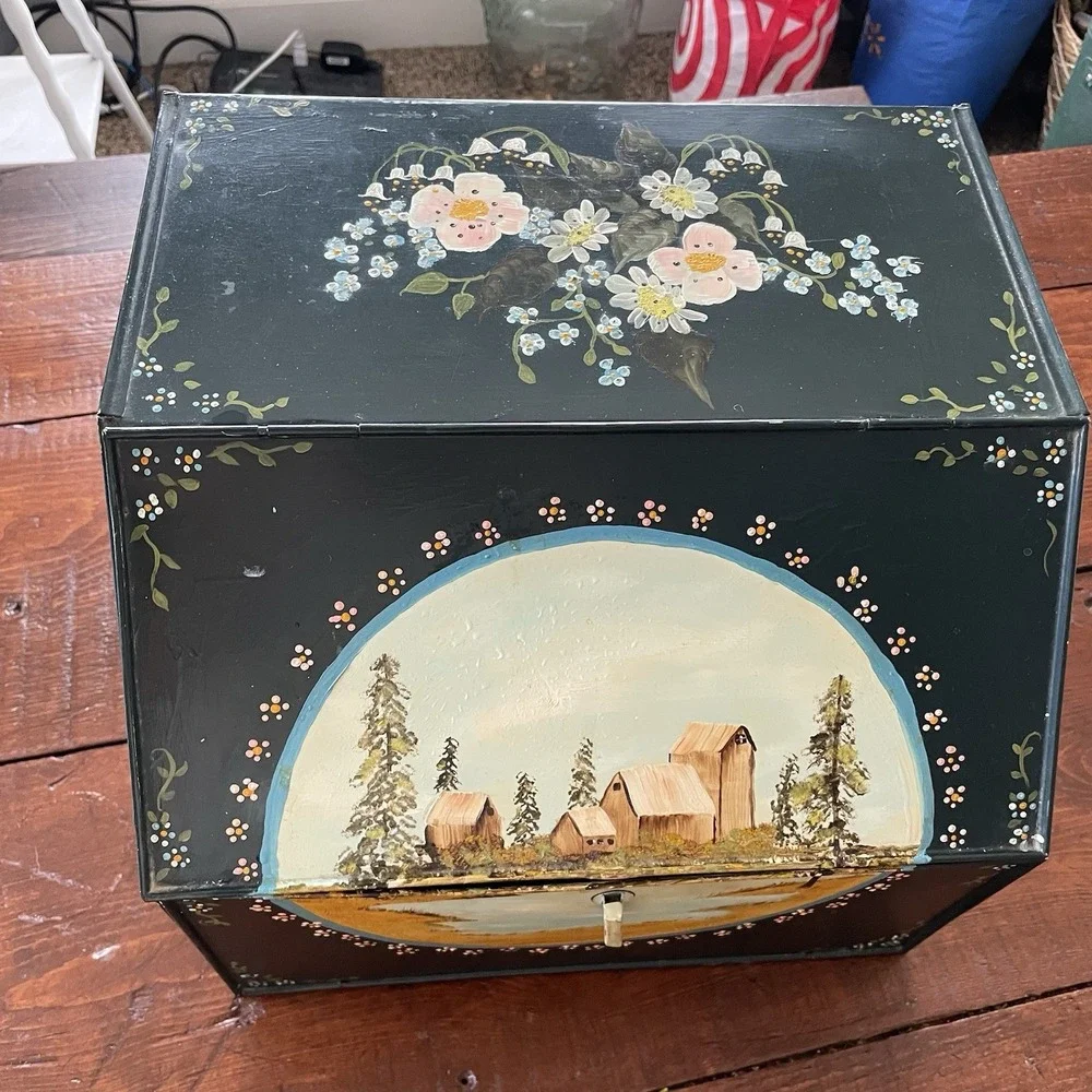 Vintage Ransburg Hand Painted Vented Bread Box W/ 2 Tiers Pie Safe PrimitiveUSA